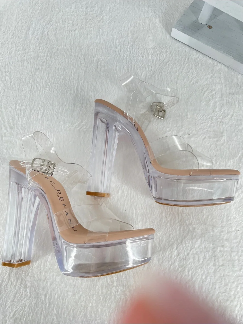 Clear Platform Block Heel Sandals - Transparent Straps